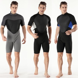 Men's Shorty Wetsuits 3mm Neoprene Back Zip One Piece Short Sleeve for Scuba Diving Spearfishing Snorkeling Surfing