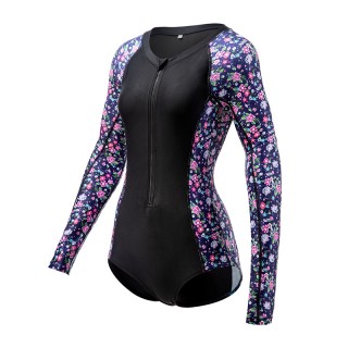 2022 New design army flowers printing style wetsuit polyester lycra chest zip surfing suit swimwear rash guard for women