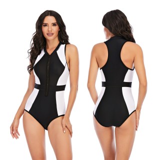 Factory Wholesale Woman Sleeveless Swim Rash Guard Black and White Surf Rashguard One Piece for Woman Swimming Surfing