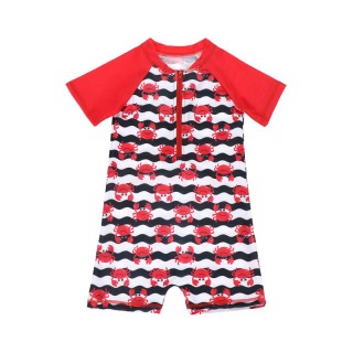 Cute red Crab pattern girl swimwear child swimwear beach swimsuit children UV swimming clothes boys girls swimsuit kid with zip