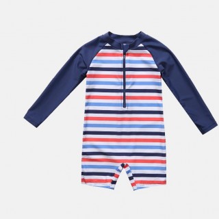 One-Piece Baby Boy's Zipper Swimwear Kids Stripe Rashguard Swimsuit Child Long Sleeve Rash Guard UPF 50+ Beach Wear
