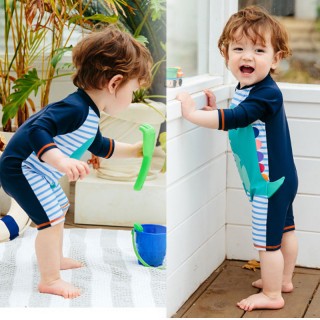 Wholesale Toddler Swimsuit Blue Dinosaur Print Baby kids Swimwear Shortt  Sun-protecftion Infant Bathing Suit Summer Toddler Beach Wear