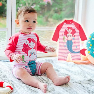Baby Toddler Girls Zipper Rash Guard Swimsuit One Piece Mermaids Beach Swimwear with Hat Kids Swimsuit