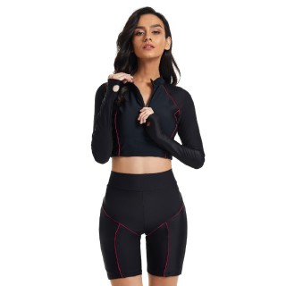 Women Black Front Zip Rash Guard Two Piece Swimsuit Bathing Suit Swimwear Swimsuit Rash guard Supplier